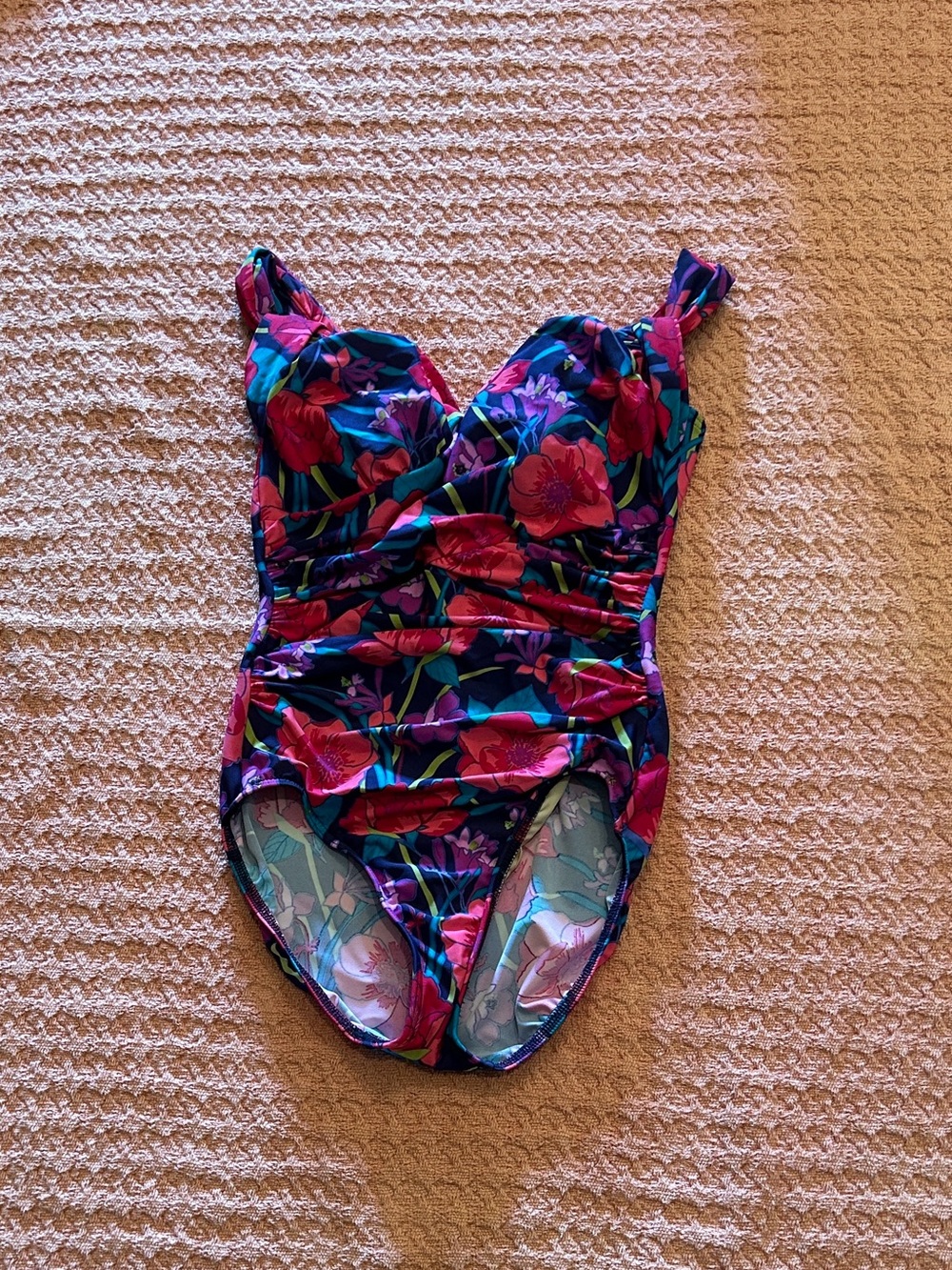 Lands' End Floral Pink and Blue One-Piece Swimsuit